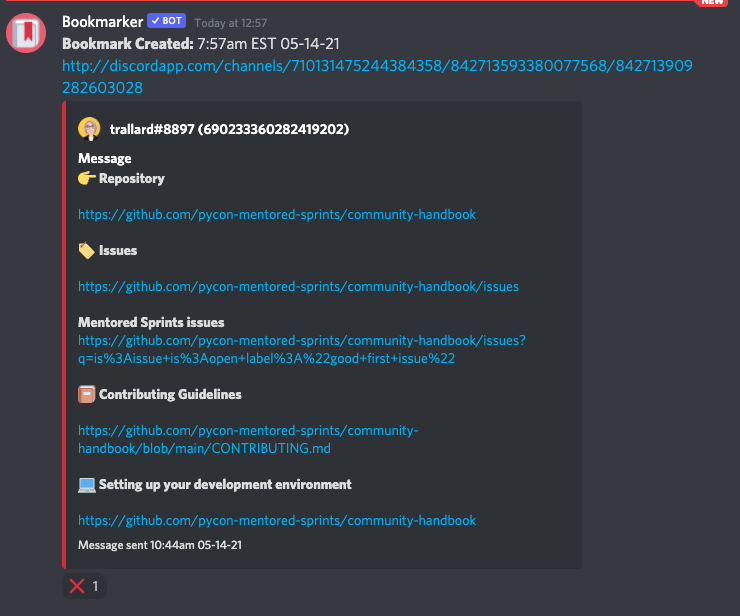 Bookmarker discord screenshot